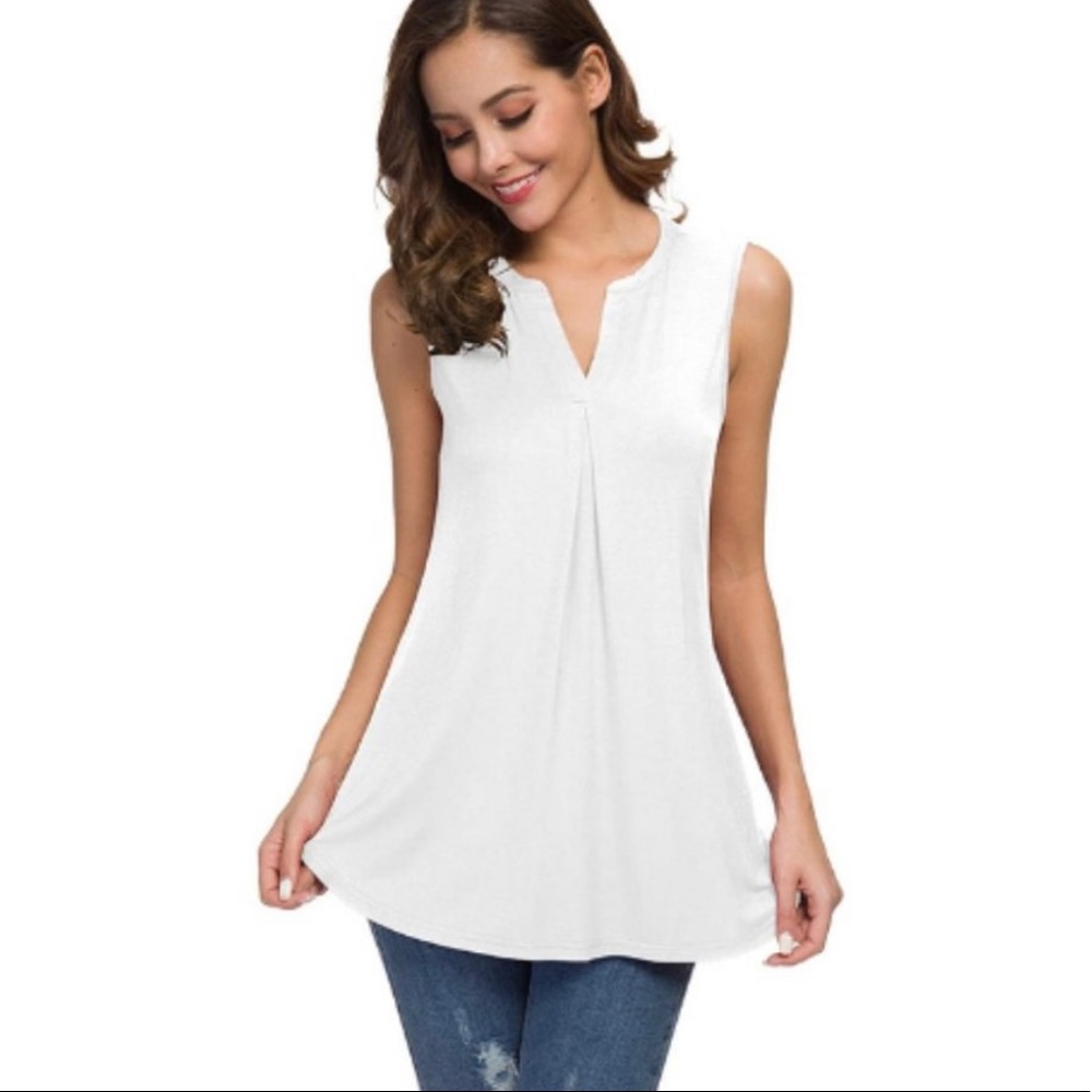 Francesca’s White Sleeveless V-Neck Top